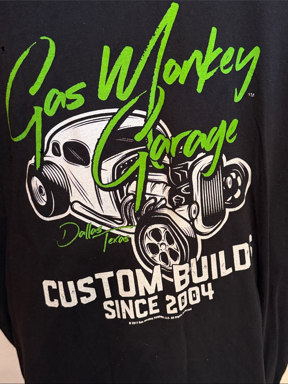 🆓🆓🆓Free🆓🆓🆓Gas Monkey Garage 'Custom Built' Graphic Tee - Black & Neon Green-3XL